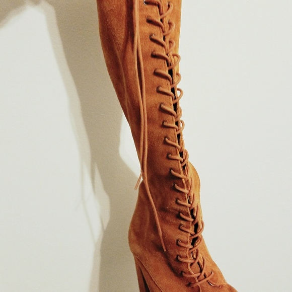 Suede Tie-Up Knee High Boots - Picture 2 of 2